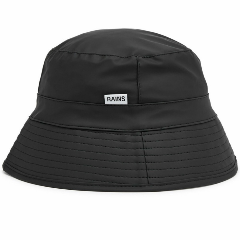 Rains Black Waterproof Bucket Hat with Logo Tab